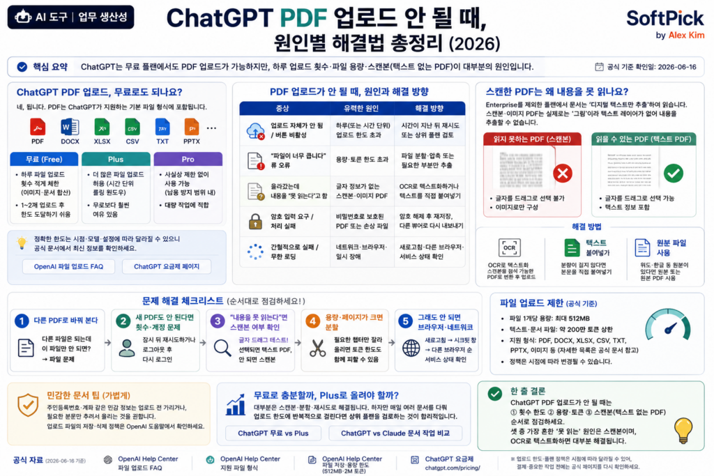 ChatGPT PDF 업로드 문제 원인·파일 제한·해결법 한눈에 정리 인포그래픽