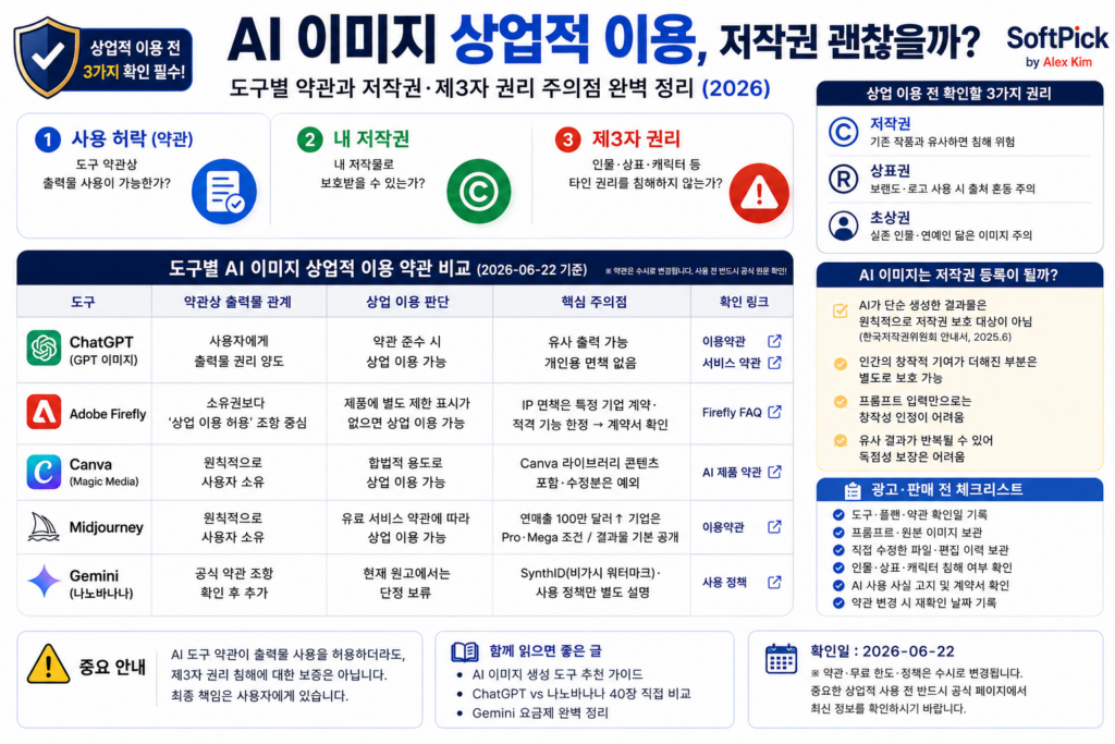 AI 이미지 상업적 이용 도구별 약관 비교